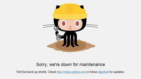 La page de maintenance de Github